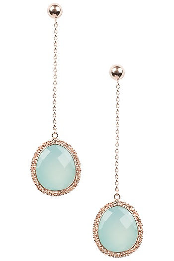 Rose Gold Finish Aqua Chalcedony Earrings