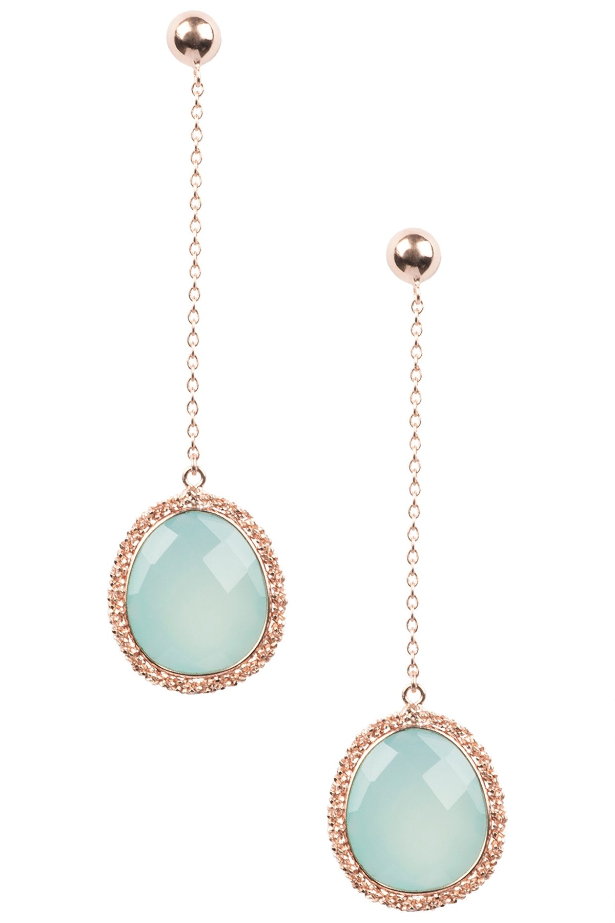 Rose Gold Finish Aqua Chalcedony Earrings
