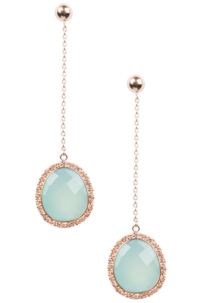 Rose Gold Finish Aqua Chalcedony Earrings