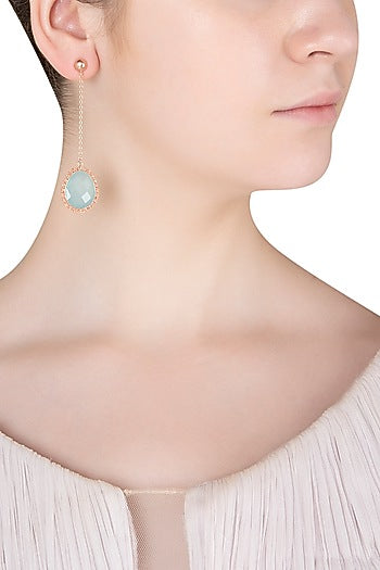 Rose Gold Finish Aqua Chalcedony Earrings