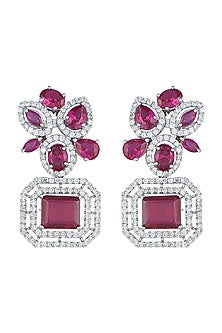 White Rhodium Plated Faux Diamond & Ruby Earrings