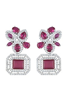 White Rhodium Plated Faux Diamond & Ruby Earrings