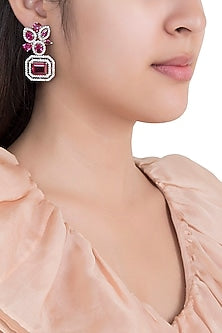 White Rhodium Plated Faux Diamond & Ruby Earrings