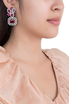 White Rhodium Plated Faux Diamond & Ruby Earrings