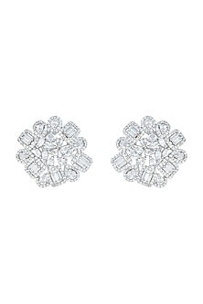 White Rhodium Plated Faux Diamond Stud Earrings