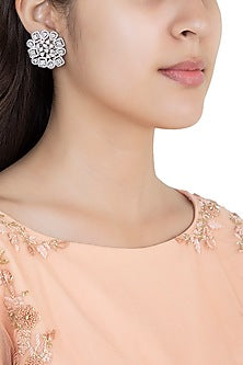White Rhodium Plated Faux Diamond Stud Earrings