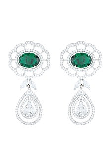 White Rhodium Plated Faux Emerald & Diamond Earrings