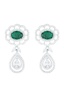 White Rhodium Plated Faux Emerald & Diamond Earrings