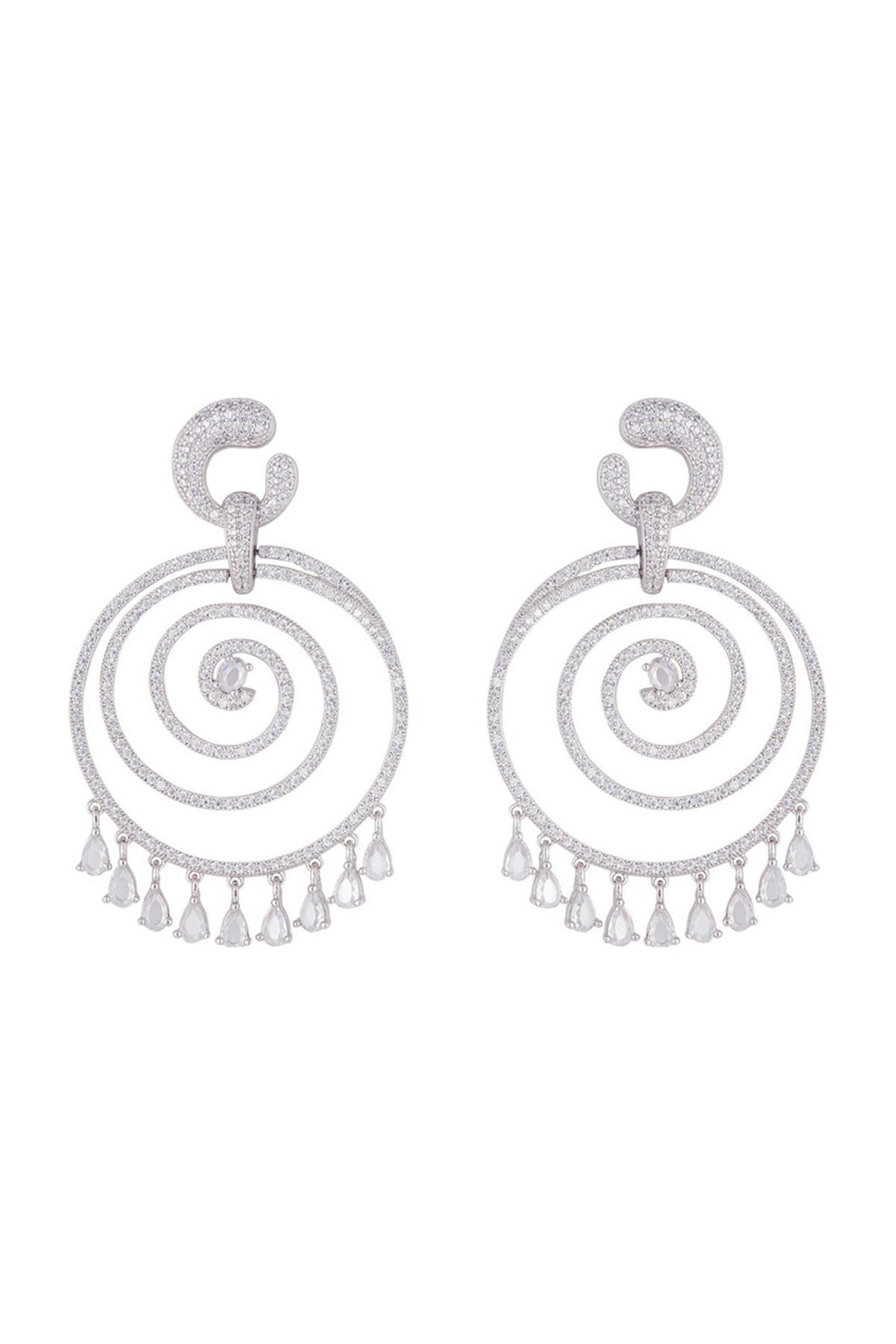 Silver plated faux diamond spiral earrings