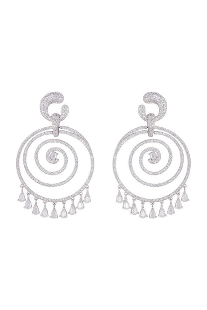 Silver plated faux diamond spiral earrings