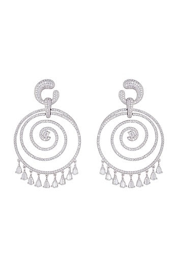 Silver plated faux diamond spiral earrings