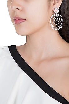 Silver plated faux diamond spiral earrings