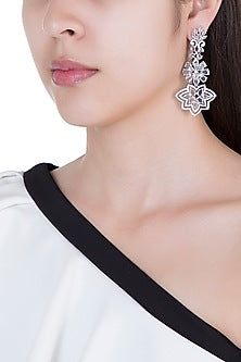 Silver plated faux diamond dangler earrings
