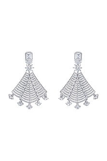 Silver plated faux diamond fan earrings