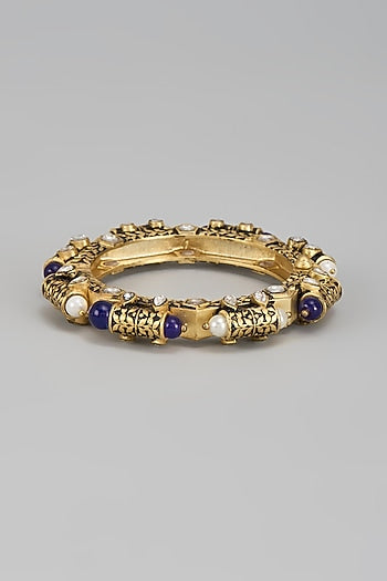 Gold Finish Blue Stone Bangles (Set Of 2)