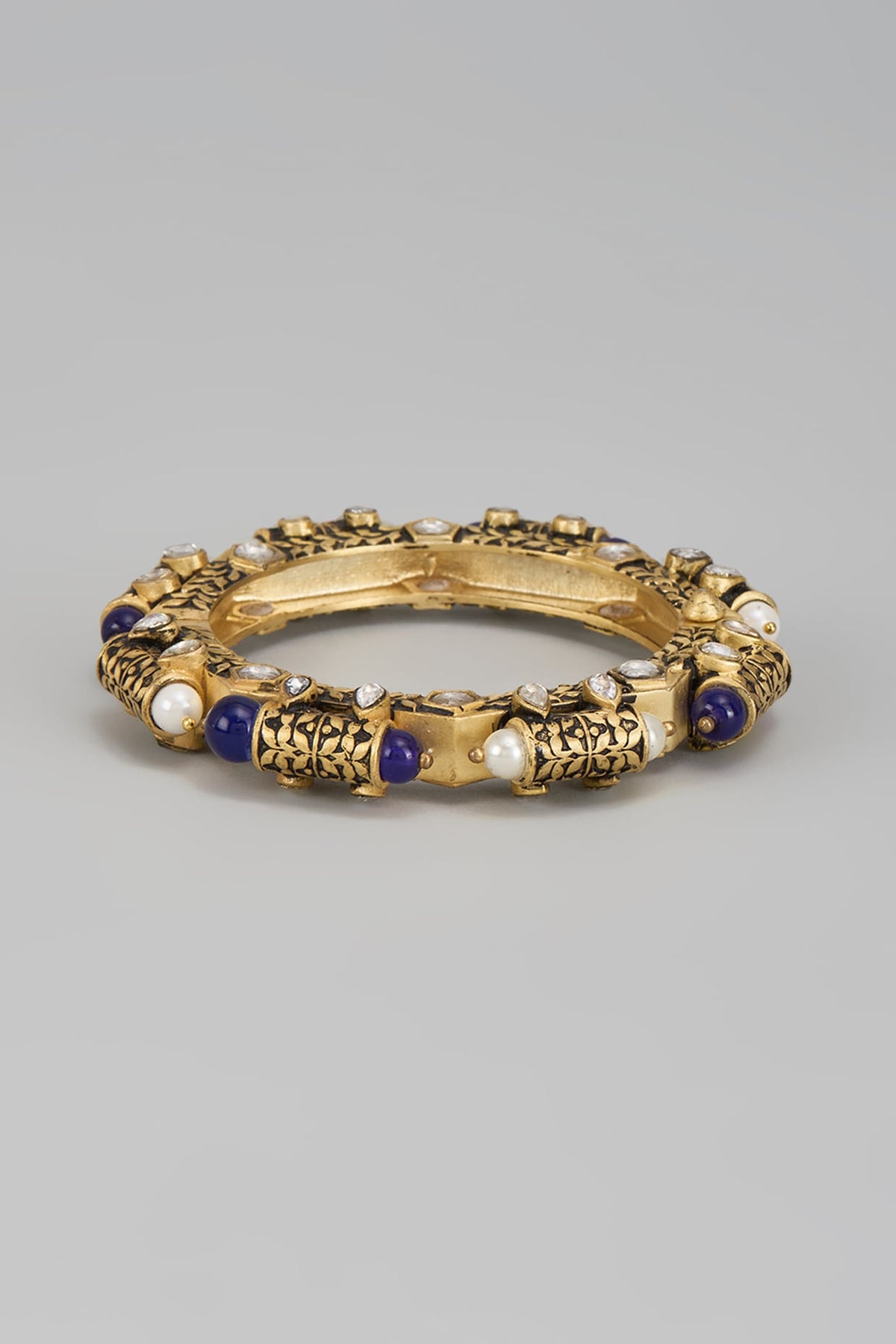 Gold Finish Blue Stone Bangles (Set Of 2)