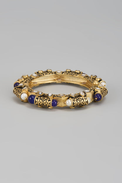 Gold Finish Blue Stone Bangles (Set Of 2)
