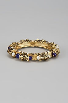 Gold Finish Blue Stone Bangles (Set Of 2)