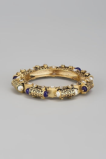 Gold Finish Blue Stone Bangles (Set Of 2)