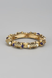 Gold Finish Blue Stone Bangles (Set Of 2)