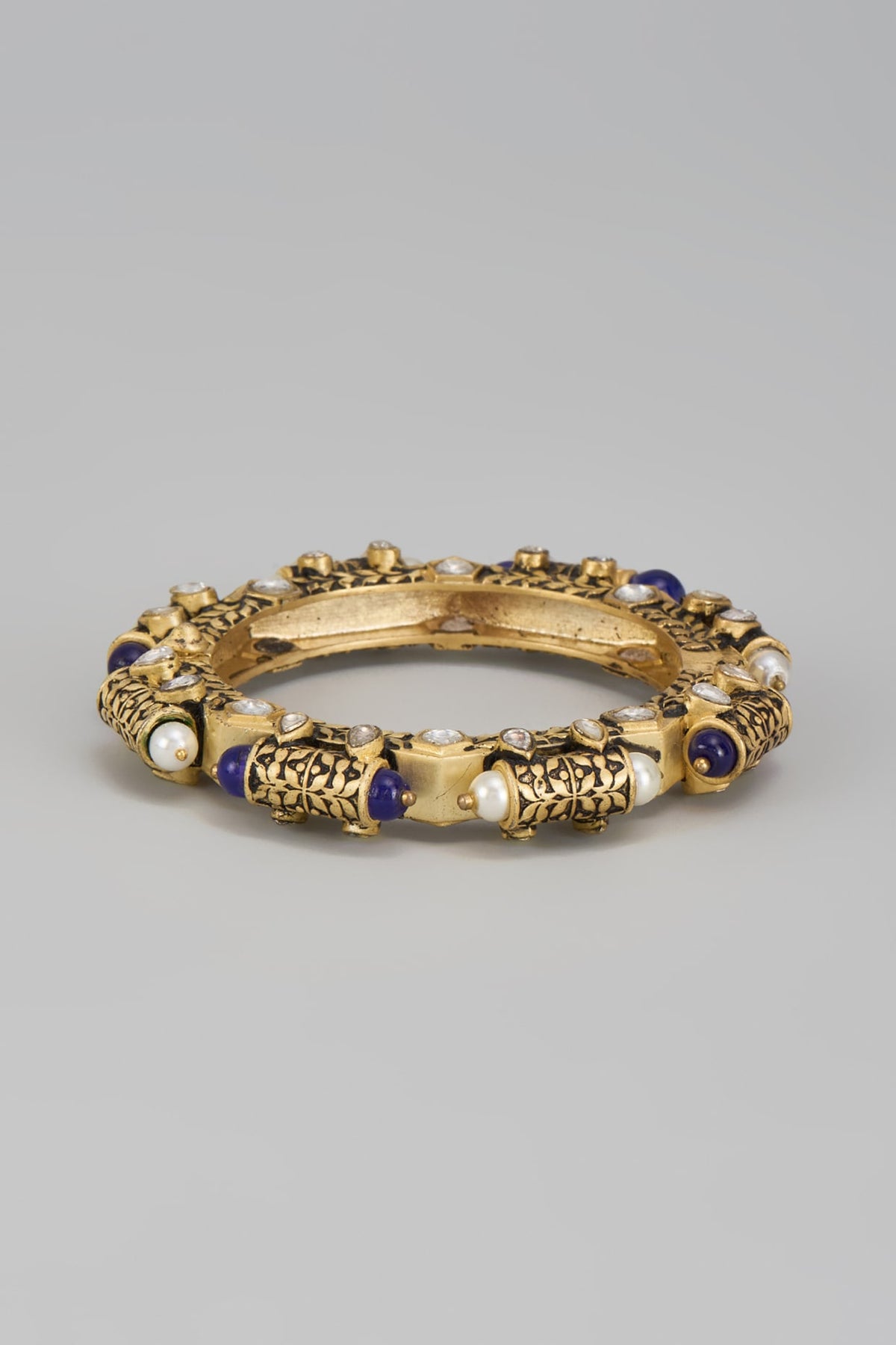 Gold Finish Blue Stone Bangles (Set Of 2)