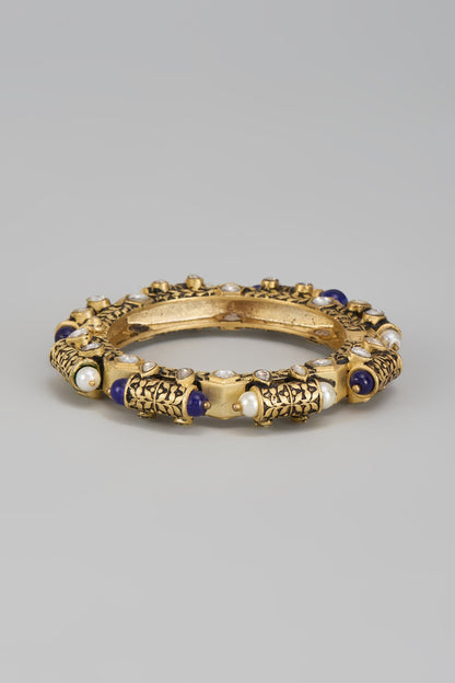 Gold Finish Blue Stone Bangles (Set Of 2)