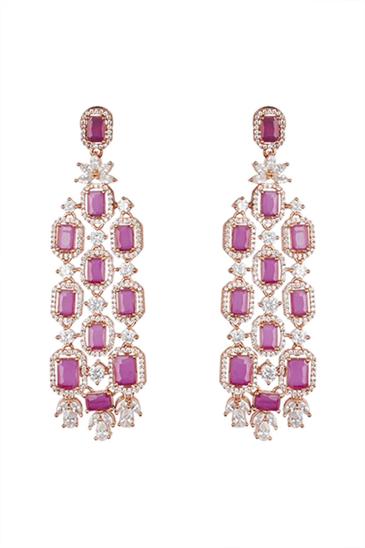 Gold Finish Pink Zircon Earrings
