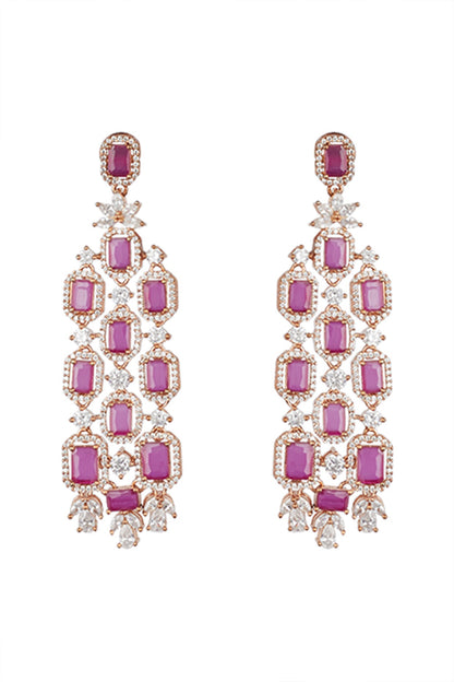 Gold Finish Pink Zircon Earrings
