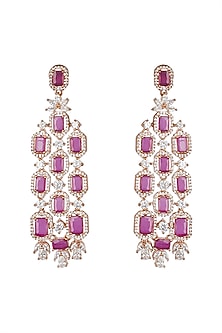 Gold Finish Pink Zircon Earrings