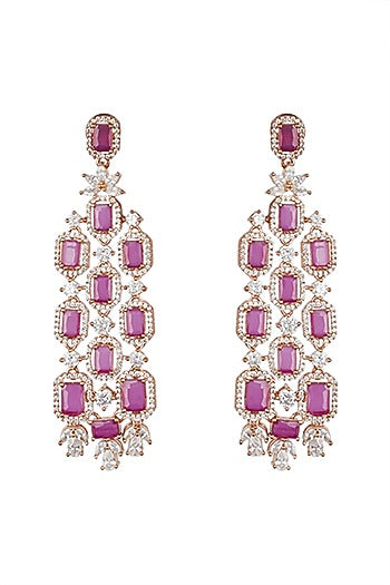 Gold Finish Pink Zircon Earrings