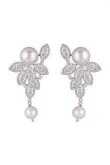 White Finish Diamond & Pearl Earrings