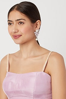 White Finish Diamond & Pearl Earrings