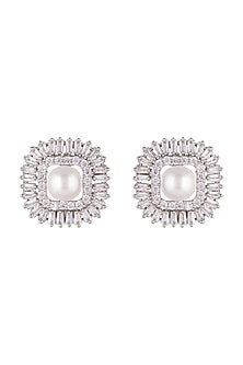 White Finish Diamond Stud Earrings