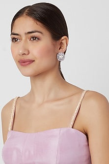 White Finish Diamond Stud Earrings