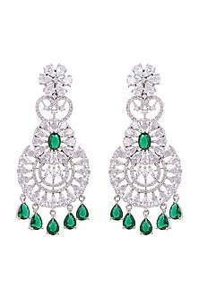 White Finish Diamond Earrings With Maang Tikka