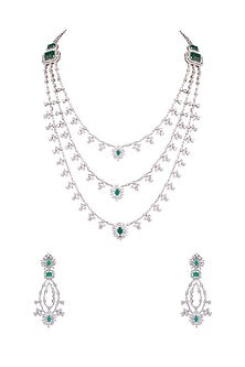 White Finish Layered Necklace Set
