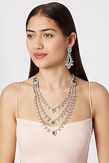 White Finish Layered Necklace Set