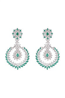 White Finish Green Stone Earrings