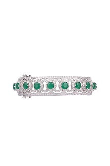 White Finish Green Stone Bangle