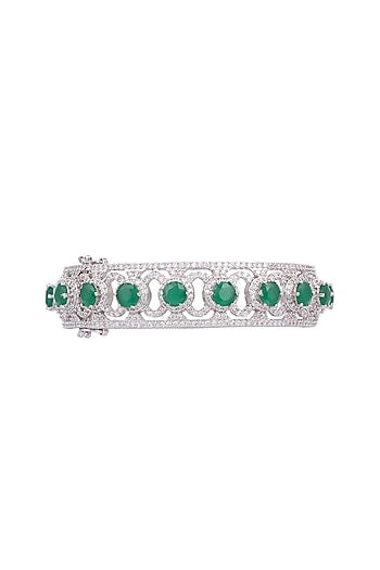 White Finish Green Stone Bangle
