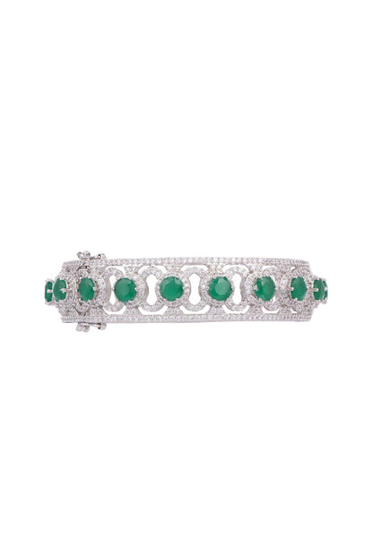 White Finish Green Stone Bangle