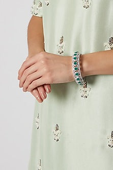White Finish Green Stone Bangle