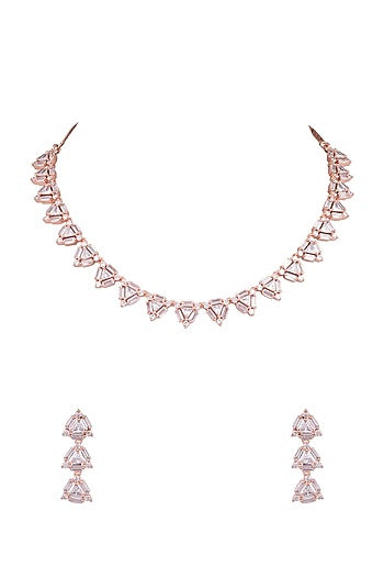 Rose Gold Finish Diamond Necklace Set