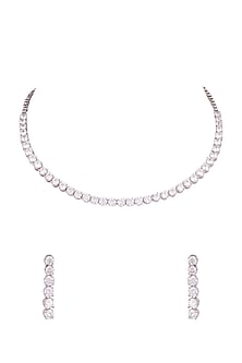 White Finish Faux Diamond Necklace Set