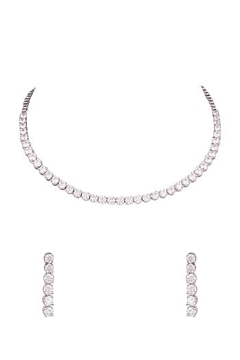 White Finish Faux Diamond Necklace Set