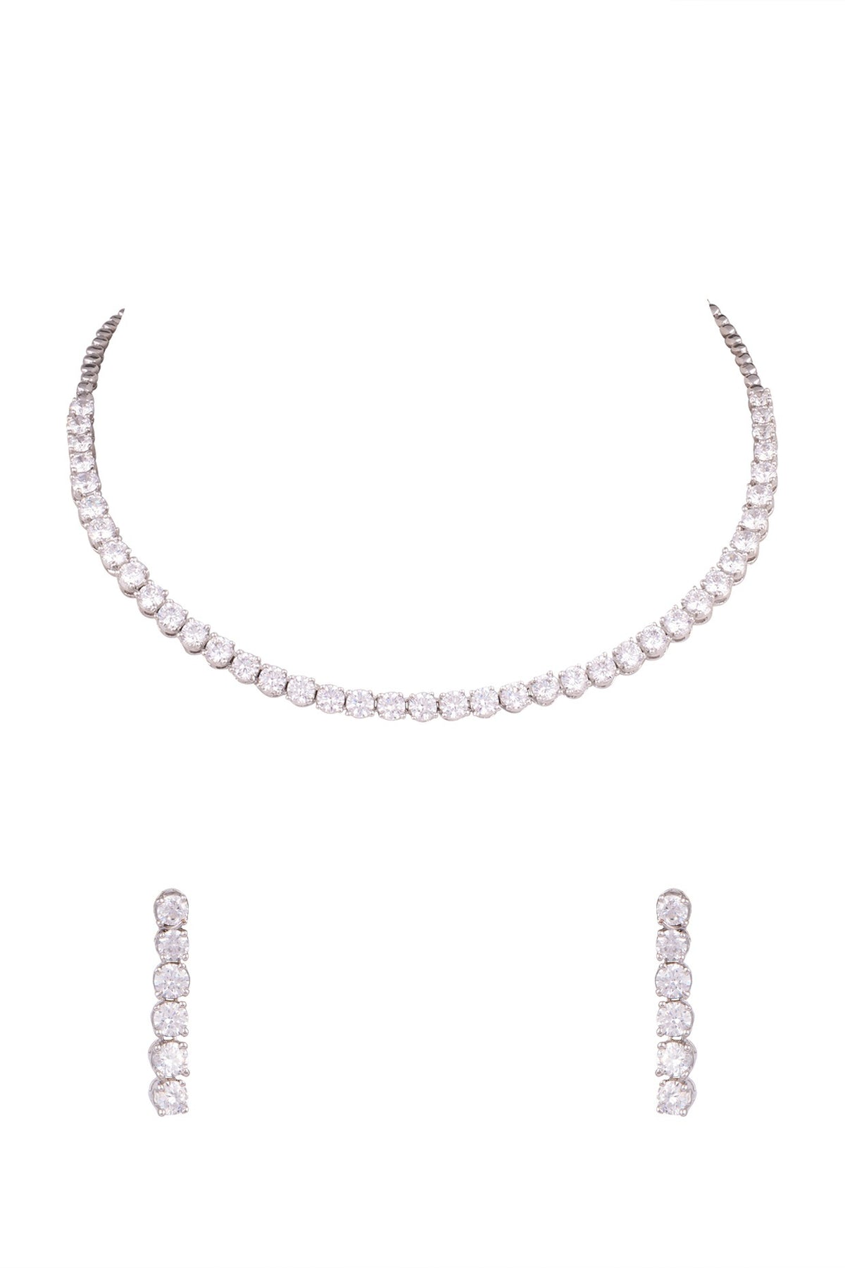 White Finish Faux Diamond Necklace Set