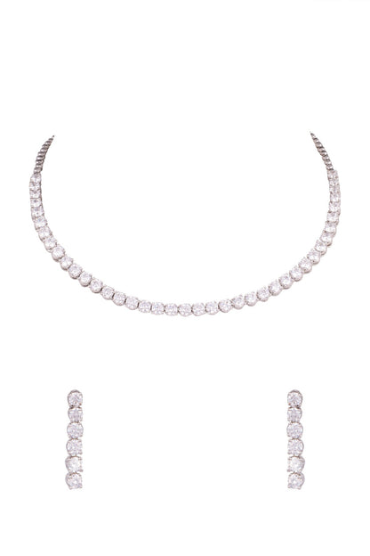 White Finish Faux Diamond Necklace Set