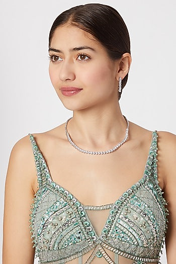 White Finish Faux Diamond Necklace Set
