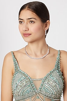 White Finish Faux Diamond Necklace Set