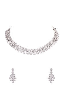 White Finish Diamond Necklace Set